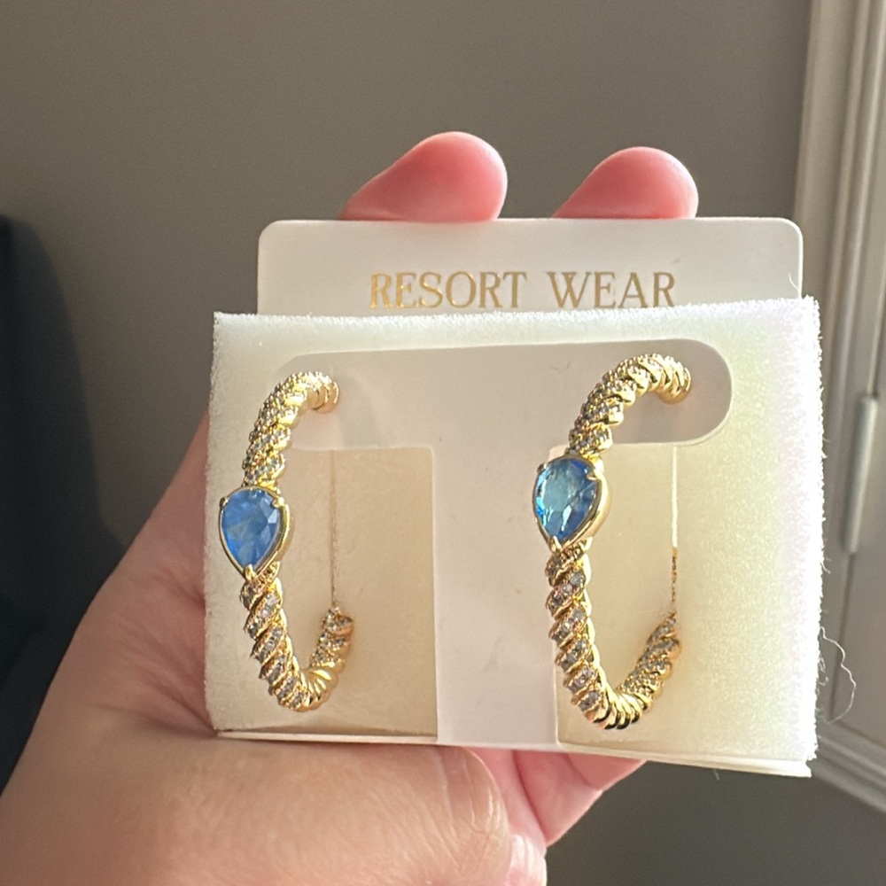 Bomb Party Gold and Blue Hoop Earrings